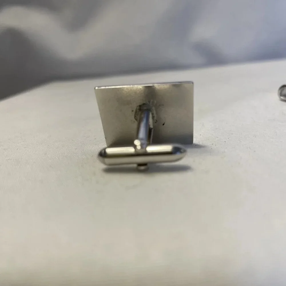 Vintage Swank Tie Tack Pin Cuff Links Silver Tone Black Accent Bullet Backing
